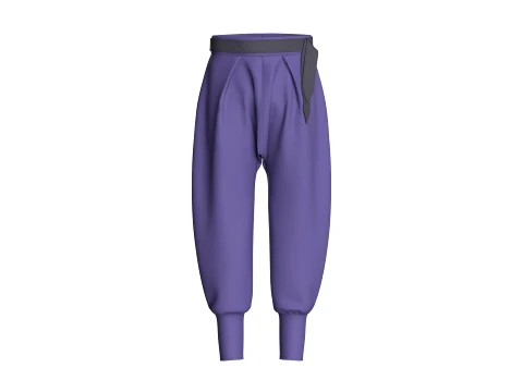 Celana Jogger Pinggang Tinggi Berlipat Ungu Pria Model 3D