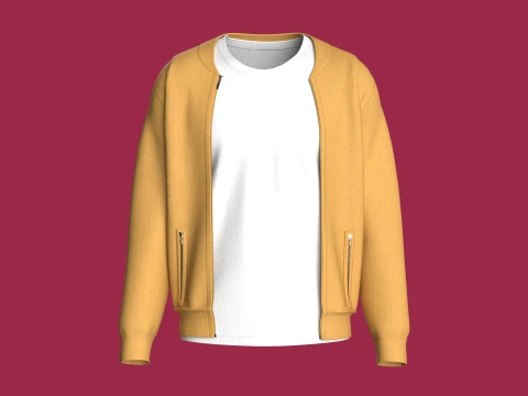 Jaket Depan Pria Dengan Kaos Bagian Dalam Putih Model 3D