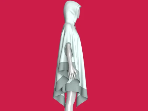 Girls Hooded Poncho Cape With Arm Holes 3D Model