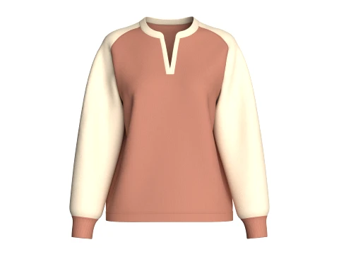 Sweat-shirt raglan &agrave; col fendu pour fille Modèle 3D
