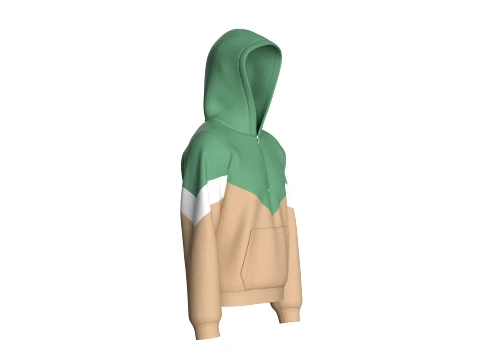 Men Color Block Chevron Cut Half-Zip Hoodie 3D Model