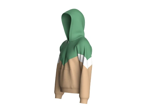 Men Color Block Chevron Cut Half-Zip Hoodie 3D Model