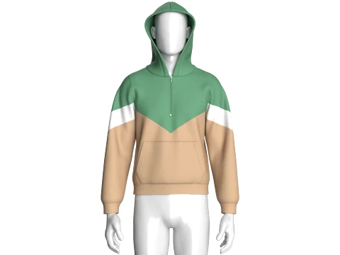 Men Color Block Chevron Cut Half-Zip Hoodie 3D Model