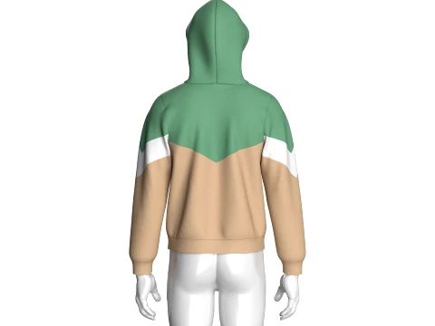 Men Color Block Chevron Cut Half-Zip Hoodie 3D Model