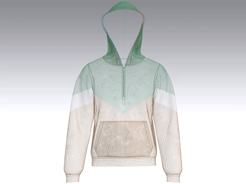 Men Color Block Chevron Cut Half-Zip Hoodie 3D Model