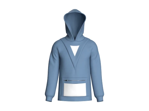 Sweat &agrave; capuche avec poche zipp&eacute;e et col en V pour hommes Modèle 3D
