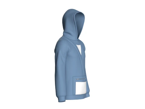 Men V-Neck Zip Pocket Hoodie 3D Model