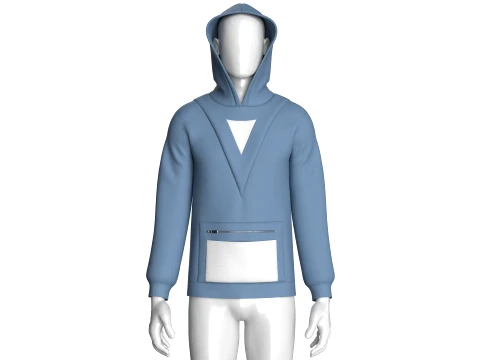 Men V-Neck Zip Pocket Hoodie 3D Model