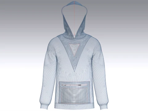 Men V-Neck Zip Pocket Hoodie 3D Model