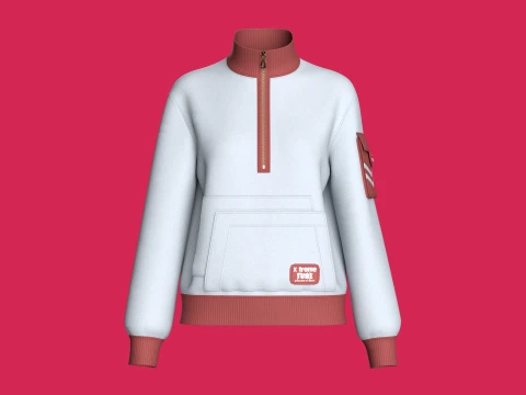 Veste &agrave; demi-zip et poche double &eacute;paisseur pour fille Modèle 3D