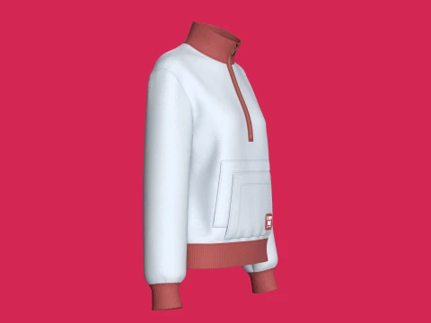 Girls Half-Zip Double Layer Pocket Jacket 3D Model