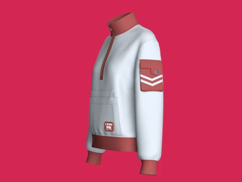 Girls Half-Zip Double Layer Pocket Jacket 3D Model