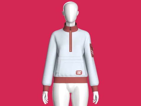 Girls Half-Zip Double Layer Pocket Jacket 3D Model