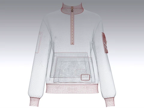 Girls Half-Zip Double Layer Pocket Jacket 3D Model