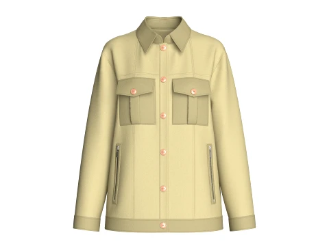 Girls Button-Up Jacket With Cargo Pockets 3D Model