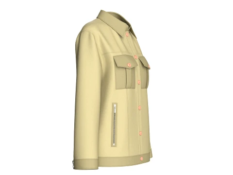 Girls Button-Up Jacket With Cargo Pockets 3D Model