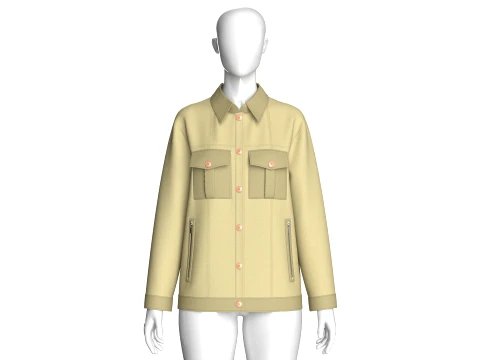 Girls Button-Up Jacket With Cargo Pockets 3D Model