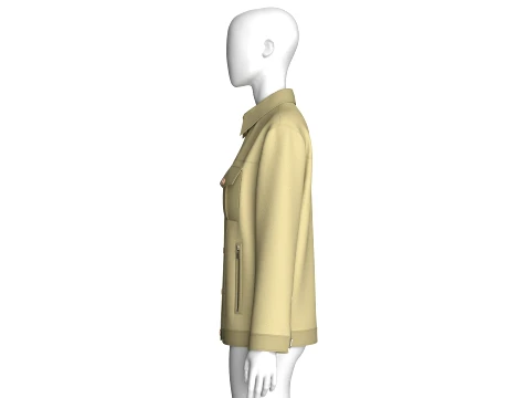 Girls Button-Up Jacket With Cargo Pockets 3D Model