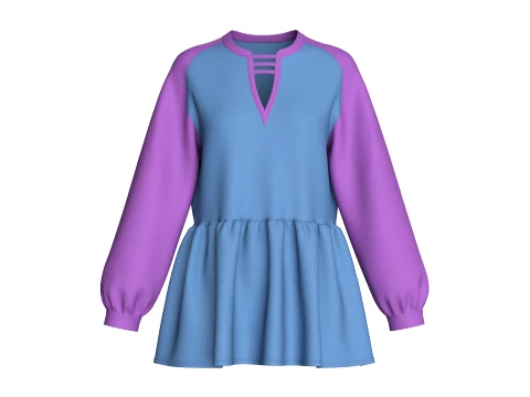 Top peplum feminino com manga raglan e decote recortado Modelo 3D