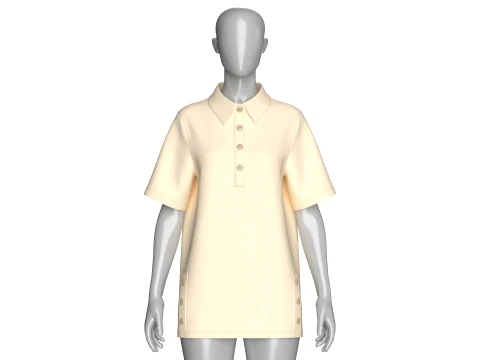 Girls Side Button Placket Long Polo Shirt 3D Model