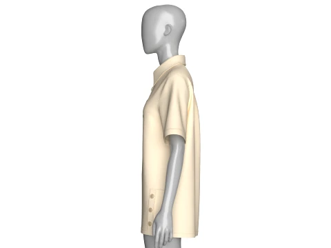 Girls Side Button Placket Long Polo Shirt 3D Model