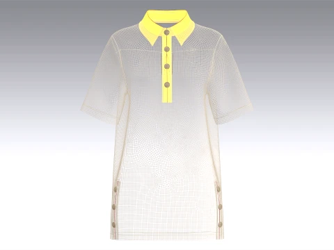 Girls Side Button Placket Long Polo Shirt 3D Model