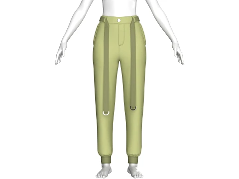 Girls D-Ring Strap Techwear Joggers 3D Model