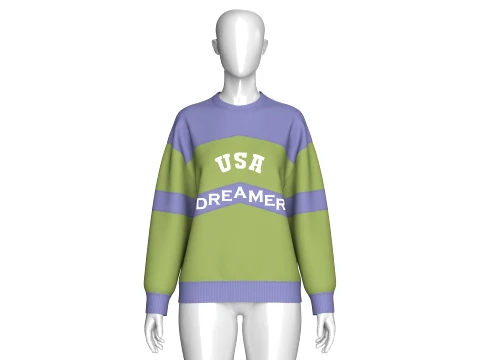 Girls Color-Block Letter Printed Sweatshirt 3D Model