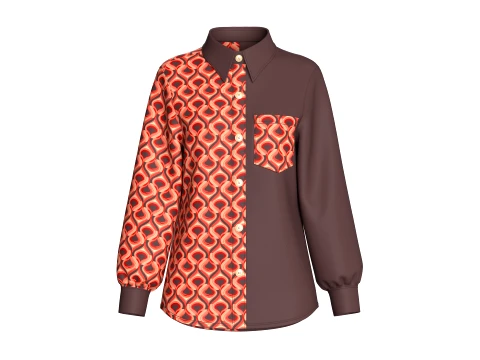 Girls Geometric Printed Button-Up Shirt 3D Model