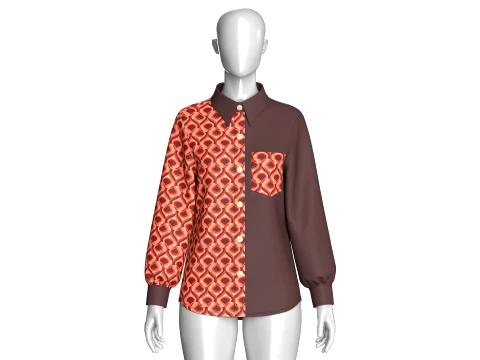 Girls Geometric Printed Button-Up Shirt 3D Model
