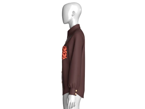 Girls Geometric Printed Button-Up Shirt 3D Model