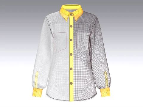 Girls Geometric Printed Button-Up Shirt 3D Model