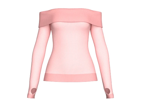 Girls Off-Shoulder Ribbed Thumbholes Sweater 3D Model