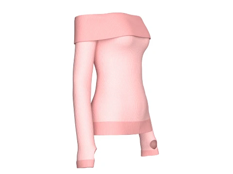 Girls Off-Shoulder Ribbed Thumbholes Sweater 3D Model