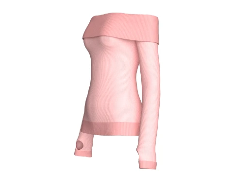 Girls Off-Shoulder Ribbed Thumbholes Sweater 3D Model