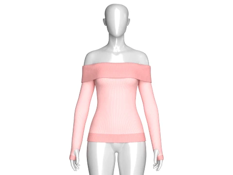 Girls Off-Shoulder Ribbed Thumbholes Sweater 3D Model