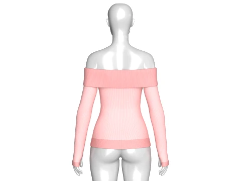Girls Off-Shoulder Ribbed Thumbholes Sweater 3D Model