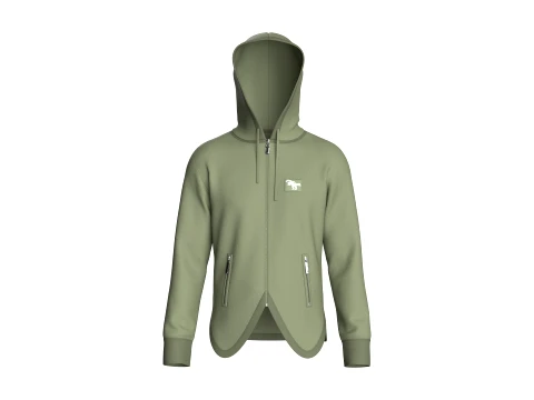 Men Curved Hem Zippered Pocket Hoodie 3D Model