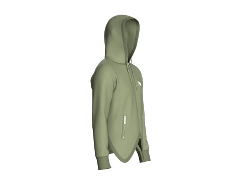 Men Curved Hem Zippered Pocket Hoodie 3D Model