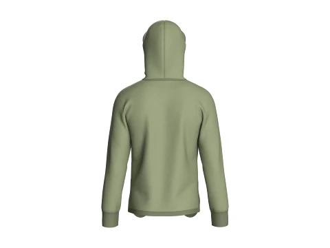 Men Curved Hem Zippered Pocket Hoodie 3D Model