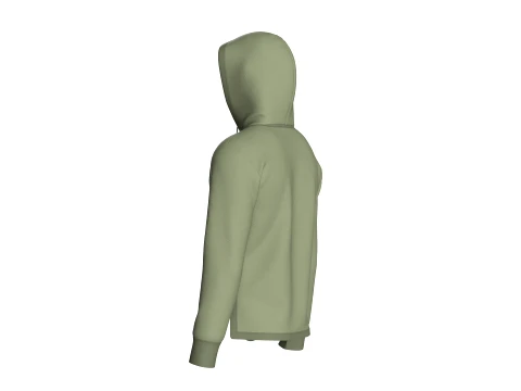 Men Curved Hem Zippered Pocket Hoodie 3D Model