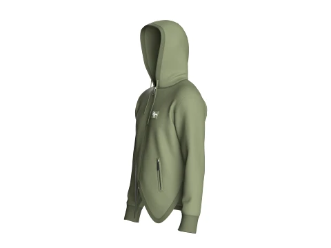 Men Curved Hem Zippered Pocket Hoodie 3D Model