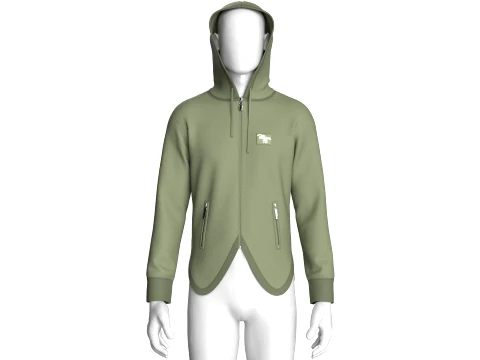 Men Curved Hem Zippered Pocket Hoodie 3D Model