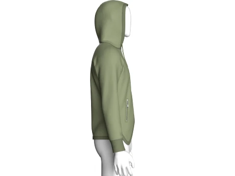 Men Curved Hem Zippered Pocket Hoodie 3D Model
