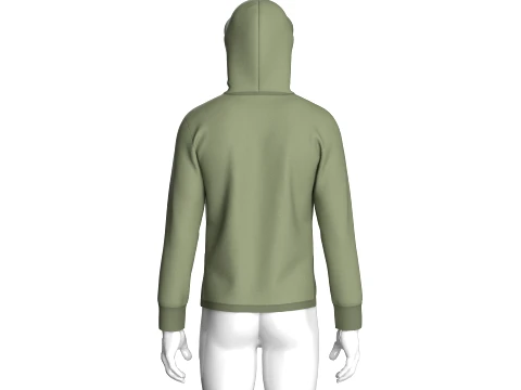 Men Curved Hem Zippered Pocket Hoodie 3D Model