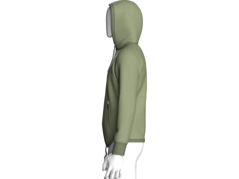 Men Curved Hem Zippered Pocket Hoodie 3D Model