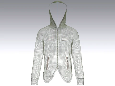 Men Curved Hem Zippered Pocket Hoodie 3D Model