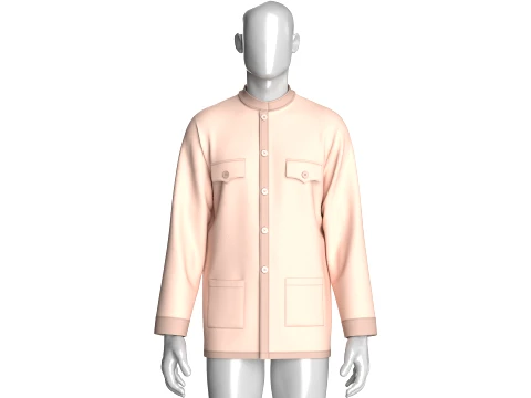 Men Mandarin Collar Multi Pocket Shirt 3D Model