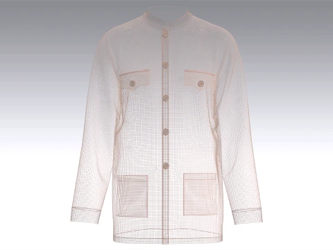 Men Mandarin Collar Multi Pocket Shirt 3D Model
