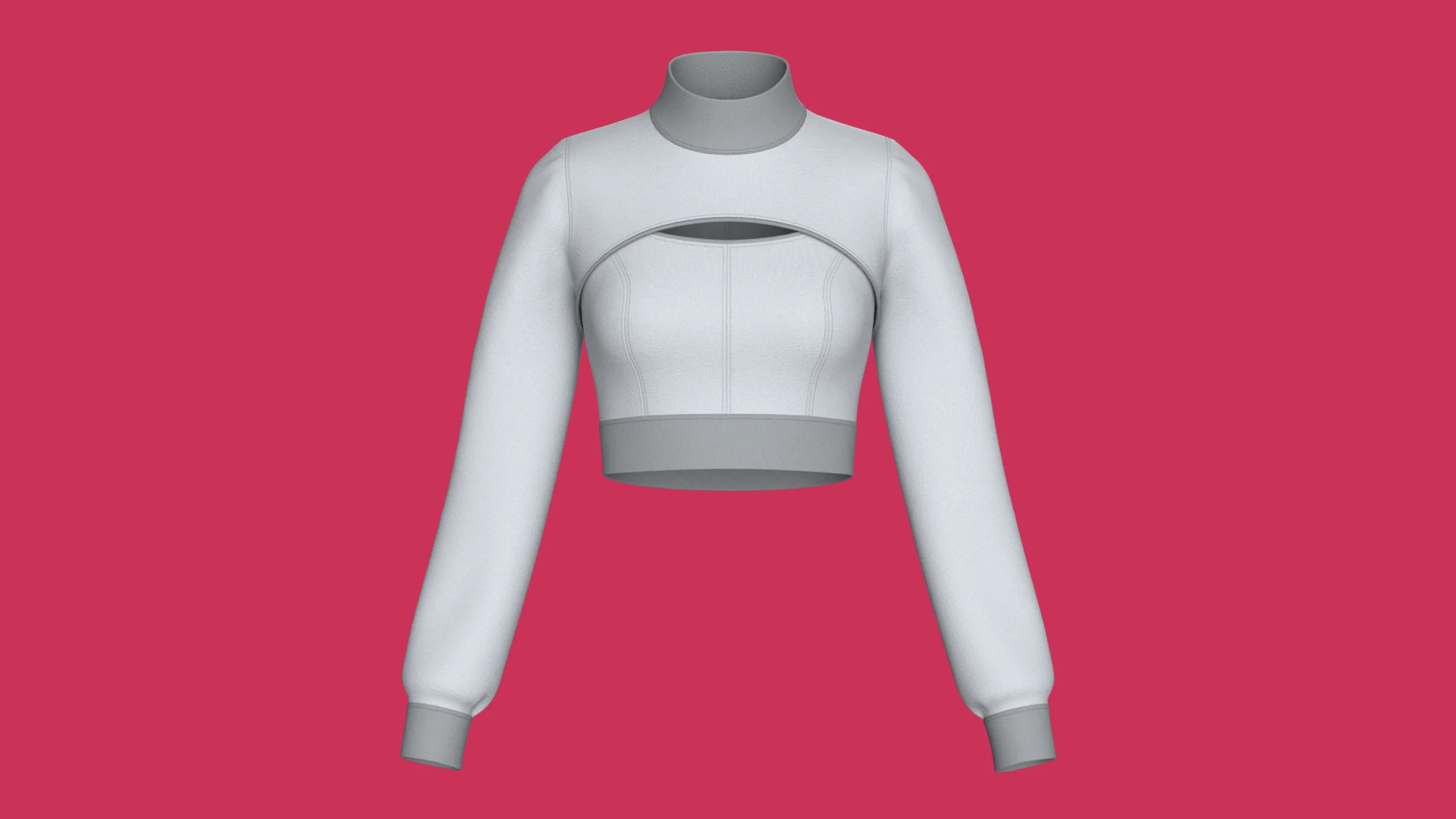 Girls Keyhole Cutout Long-Sleeve Crop Top 3D Model .c4d .max .obj .3ds .fbx .stl .blend